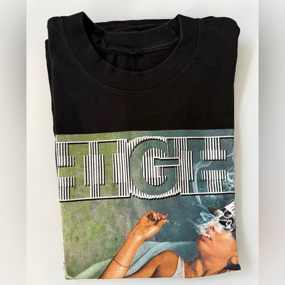 Black 'High' Graphic Tee with Smoking Portrait